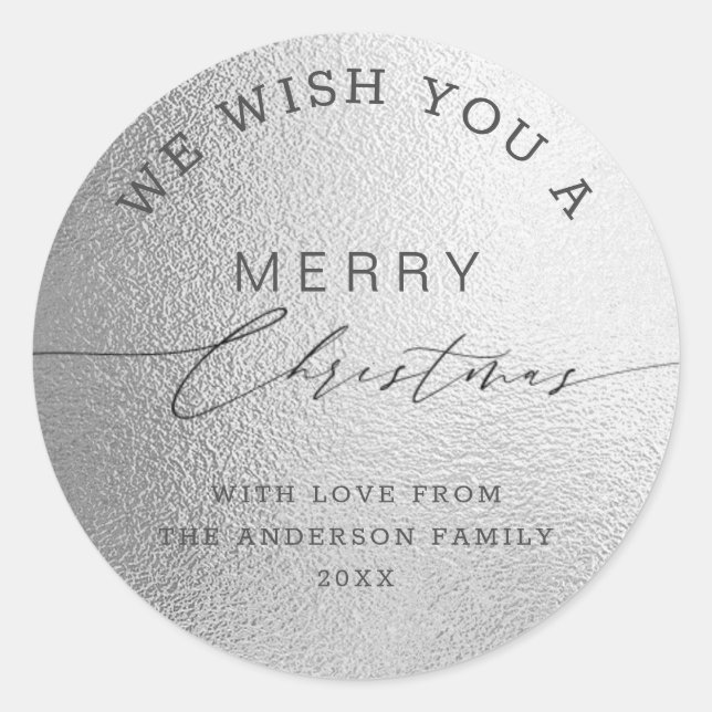 Adesivo Natal Branco Prateado Fólio Chic Script Feliz (Frente)