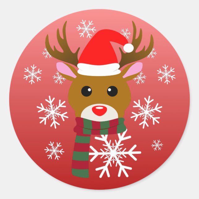 Adesivo Natal Branco Rudolph Rudolph, Rena Nosada Vermelha (Frente)