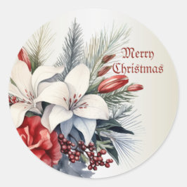Adesivo Natal Branco Vermelho Flores Feriados Elegante
