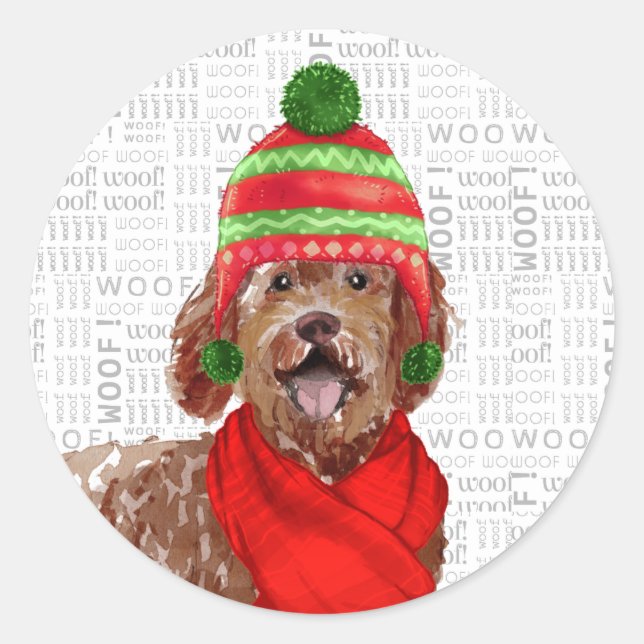 Adesivo Natal Brown Labradoodle e Woody Art Dog Lover (Frente)