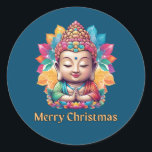 Adesivo Natal Budista<br><div class="desc">Uma cena tranquila que retrata uma figura serena no meio de um pano de fundo festivo de Natal. A figura, com sua expressão pacífica e postura meditativa, irradia uma aura de calma e introspecção, enquanto as decorações e ornamentos de Natal adicionam um toque de calor e alegria. Esta trabalho de...</div>