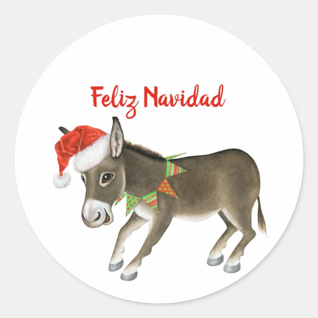Adesivo Natal Burro Feliz Navidad Personalizável (Frente)