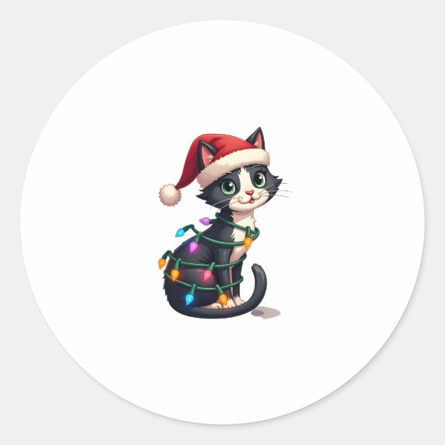 Adesivo Natal Cat Tuxedo Black cat xmas light gatinho c (Frente)