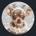 Adesivo Natal Chihuahua Reindeer Dog<br><div class="desc">Ilustrações bonitas de cães Chihuahua se vestem para o Natal. Perfeito para amantes de animais de estimação e pais de cães durante o feriado.</div>