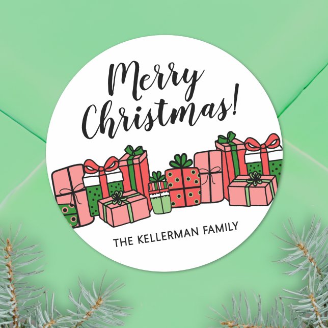 Adesivo Natal Colorido Fofo (Cute Colorful Merry Christmas Classic Round Sticker)