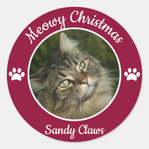 Adesivo Natal com o Meowzinho Foto de Gato Fofo com Nome P