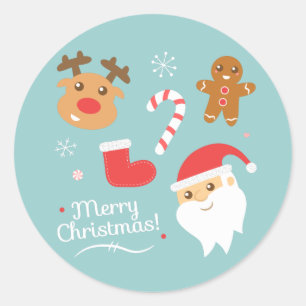 Adesivo Natal com Papai Noel, Rena, Homem de Biscoito