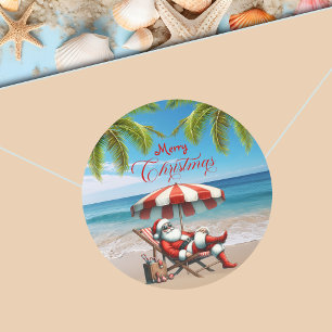 Adesivo Natal com Papai Noel sob um Guarda-Chuva de Praia