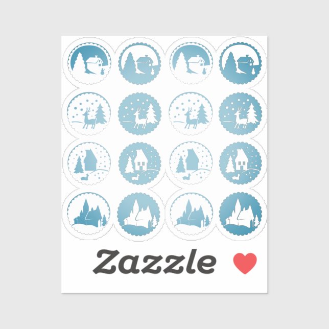 Adesivo Natal Contemporâneo Cena de inverno Enfumaçado Azu (Folha)