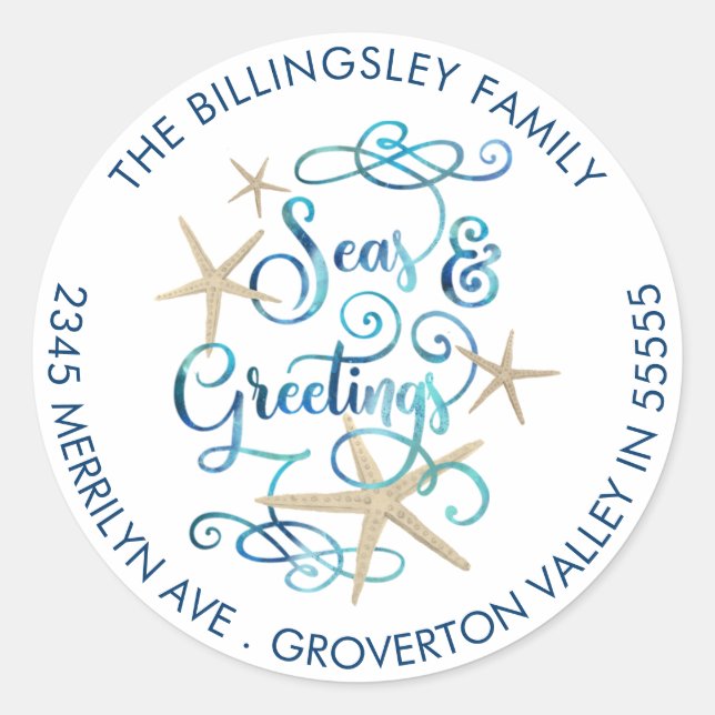 Adesivo Natal costeiro SEAsons Saudações Endereço de devol (Frente)