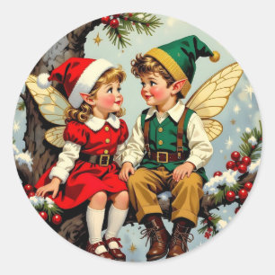 Adesivo Natal Crianças de Fadas Élficas Vintage Fofas