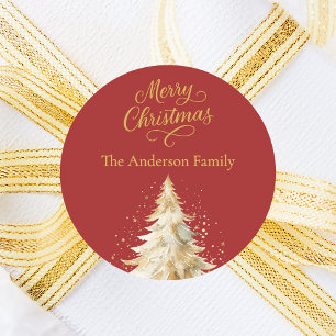 Adesivo Natal da árvore de ouro vermelho