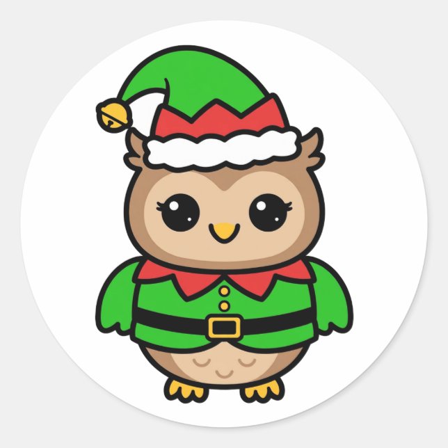 Adesivo Natal da Elfa Coruja Fofa (Frente)