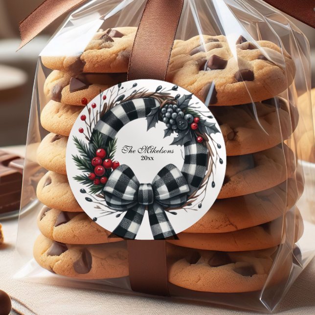 Adesivo Natal da Família Negra e Branca de Xadrez Buffalo (Criador carregado)