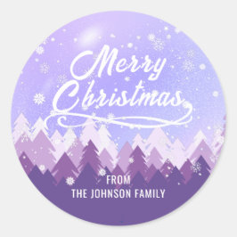 Adesivo Natal da Floresta Pacífica de Neve Branca e Púrpur