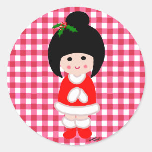 Adesivo Natal da menina de Kokeshi
