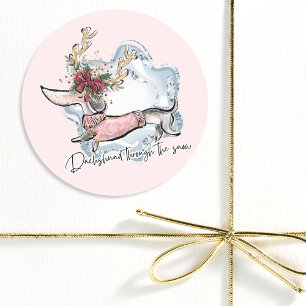 Adesivo Natal Dachschund Através Do Cão Festivo De Neve