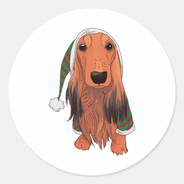 Adesivo Natal Dachshund - Cabelo vermelho (Frente)