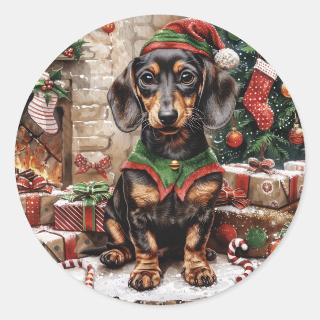Adesivo Natal Dachshund Dogs Elf (Frente)