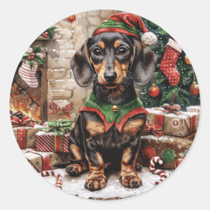 Adesivo Natal Dachshund Dogs Elf