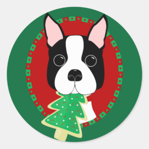 Adesivo Natal de Boston Terrier