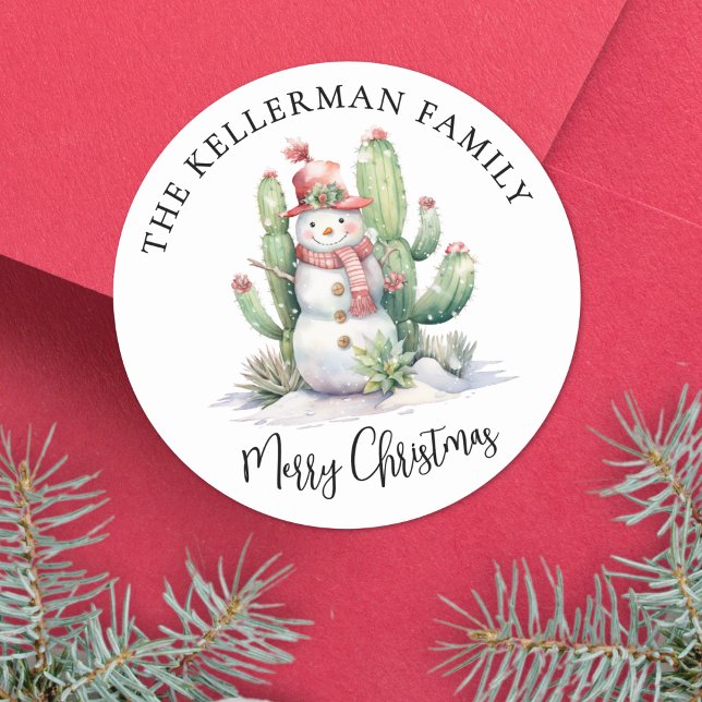 Adesivo Natal de Cactus (Cactus Santa Merry Christmas Classic Round Sticker)