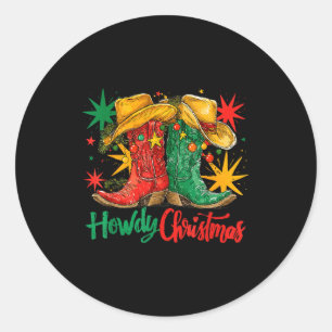 Adesivo Natal de Cowgirl Ocidental Howdy de Botas e Chapéu