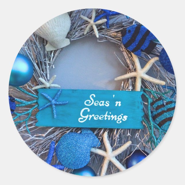Adesivo Natal de Férias de Seashell nas Costas Tropicais (Frente)