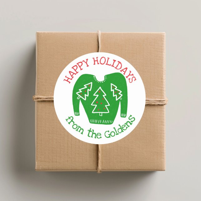 Adesivo Natal de Férias PERSONALIZADAS Ugly Sweater (Ugly Sweater CUSTOM Holiday Christmas Classic Round Sticker
)
