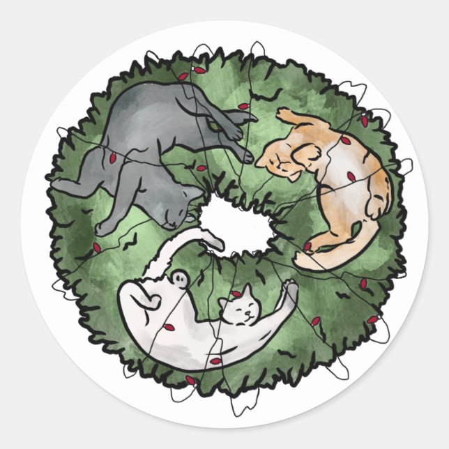 Adesivo Natal de Gato Vermelho e Verde (Frente)