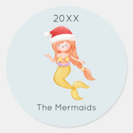 Adesivo Natal de Papais noeis de Sereia de Aquarela