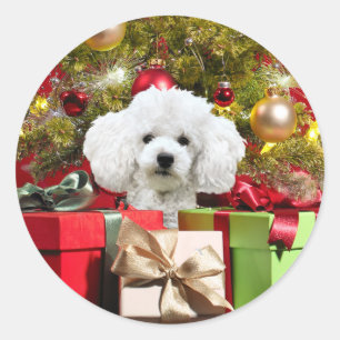Adesivo Natal de Poodle Branco