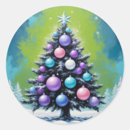 Adesivo Natal de pop Art Synthwave com Violeta Verde Ácido