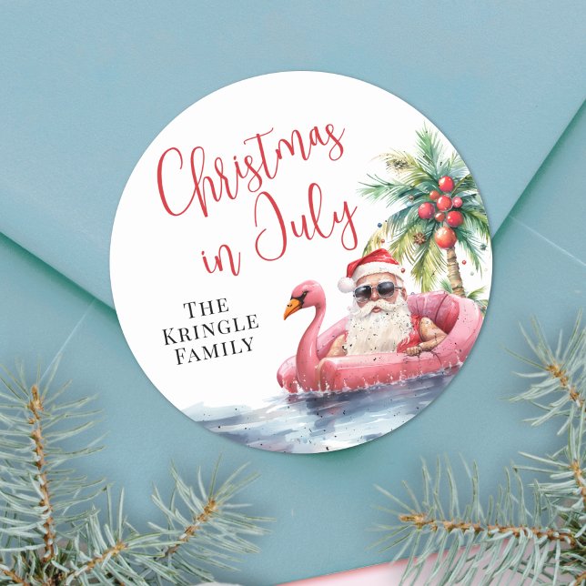 Adesivo Natal de Praia em Julho (Beach Christmas In July Classic Round Sticker)
