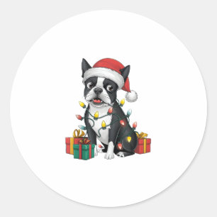 Adesivo Natal de Santa Hat Boston Terrier Dog de Xmas Ligh