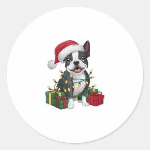 Adesivo Natal de Santa Hat Boston Terrier Dog de Xmas Ligh