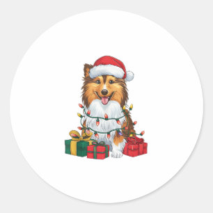 Adesivo Natal de Santa Hat Sheltie no Xmas Lighting