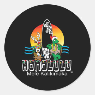 Adesivo Natal de surfe na ilha de Honolulu Oahu Havaí Fofo
