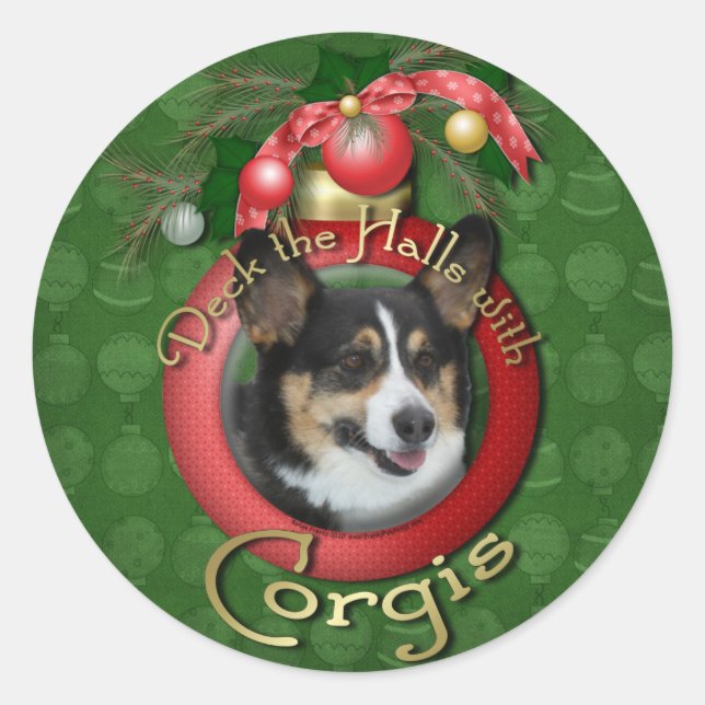 Adesivo Natal - Deck the Halls - Corgis (Frente)