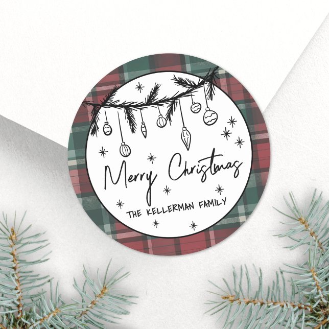 Adesivo Natal Desenhado à Mão (Hand Drawn Merry Christmas Classic Round Sticker)