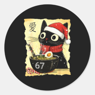 Adesivo Natal Divertido 67 Seis Sete Gato Ramen Japonês Ka