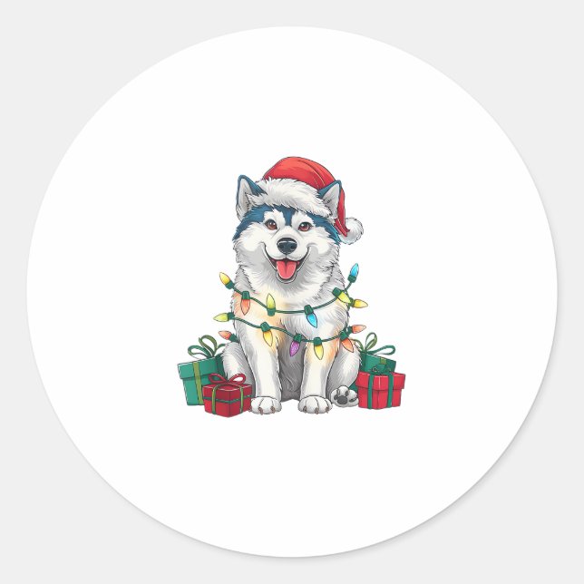 Adesivo Natal do Cachorro Malamute Santa Hat (Frente)