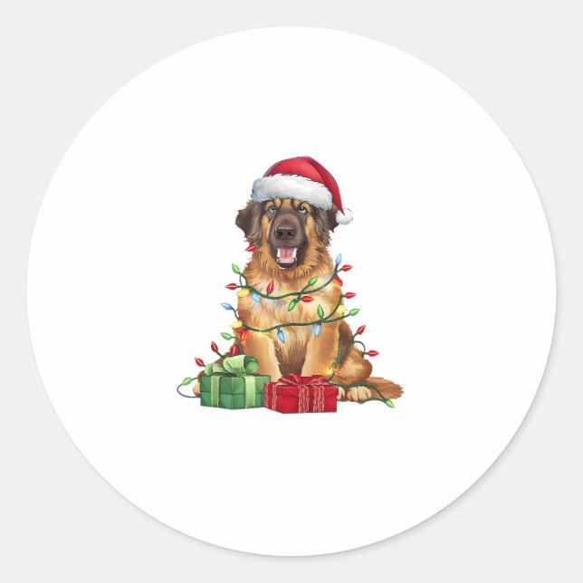Adesivo Natal do Cão de Leonberger do Santa Hat (Frente)