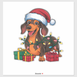 Adesivo Natal do Dachshund Dog do Santa Hat Lighting
