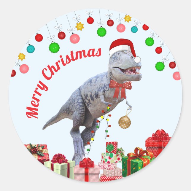 Adesivo Natal do Dinossauro Personalizado (Frente)