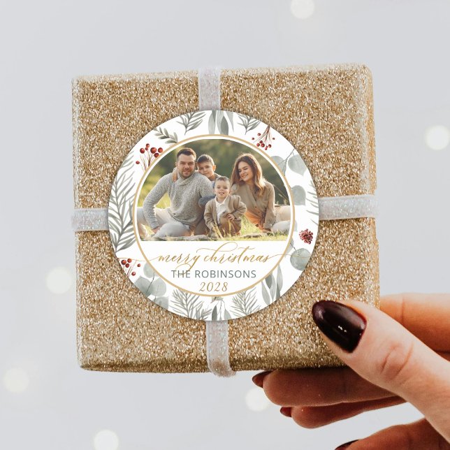 Adesivo Natal do Dourado Script de Folhagem de Aquarela (Criador carregado)