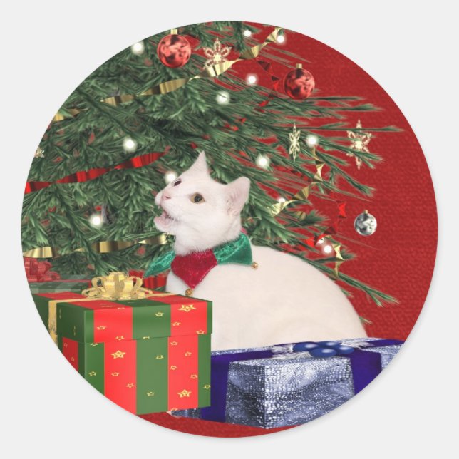 Adesivo Natal do gatinho branco (Frente)