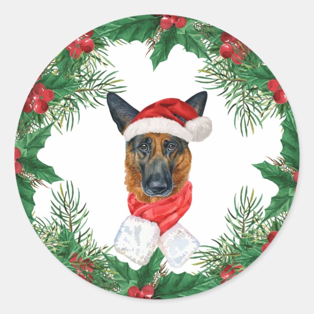 Adesivo Natal do german shepherd Dog Red Holiday (Frente)