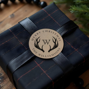 Adesivo Natal do monograma da família dos Antlers da rena