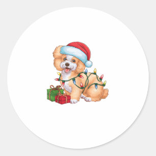 Adesivo Natal do Xmas Lighting Santa Hat Bichon Frise Dog